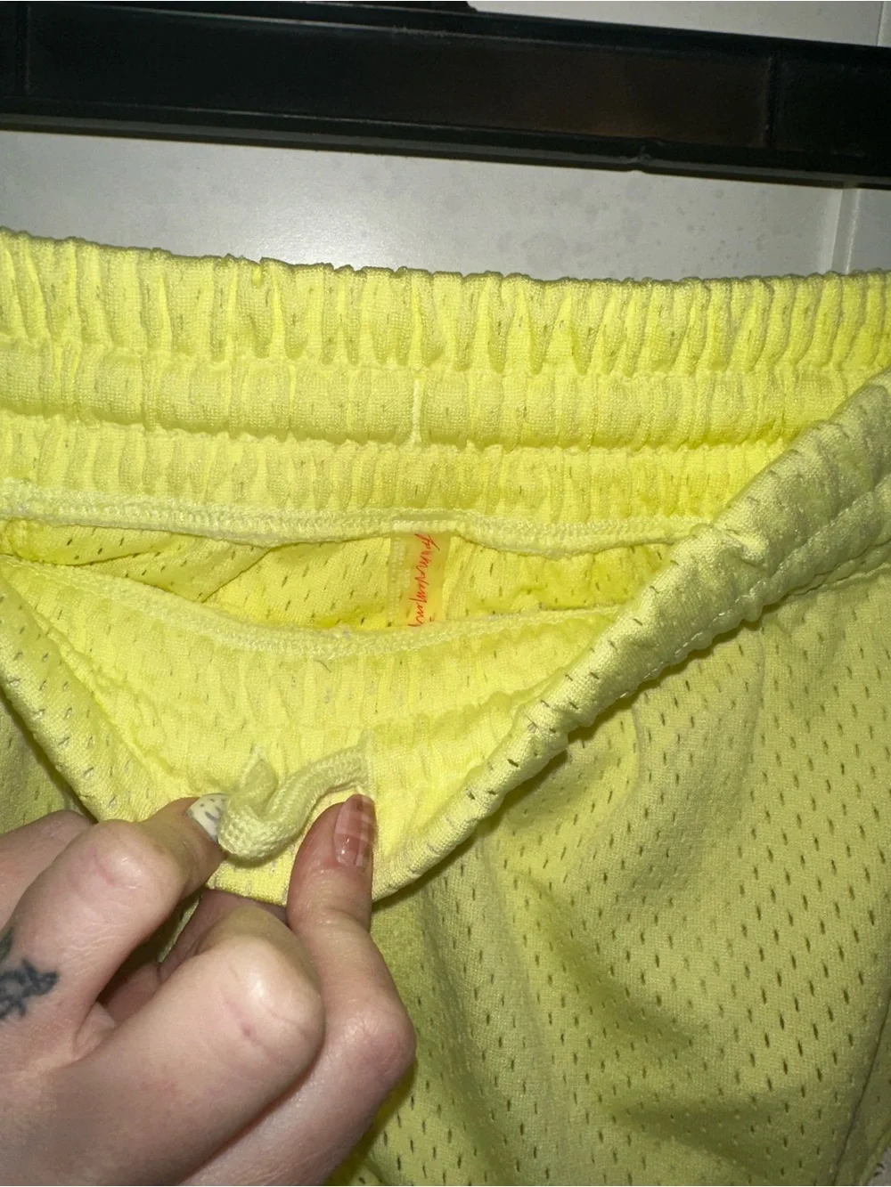 NWT FREE PEOPLE Movement  Tip Off Shorts With Lace Trim - Sour Citrus $38MSRP